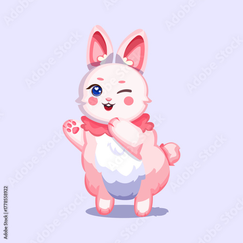 Cute bunny winking playfully with one eye closed in kawaii cartoon style.