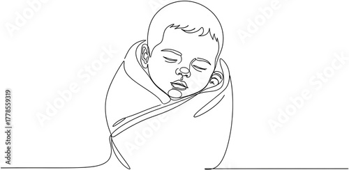 Outline Drawing Of A Sleeping Infant Swaddled In A Blanket Against A Transparent Background Baby Child Peace Rest Serene Innocence