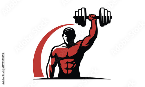 Muscular man dumbbell strength