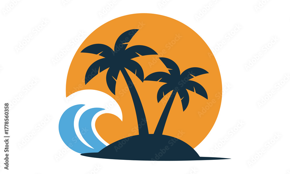 Obraz premium Sunset island palm trees waves