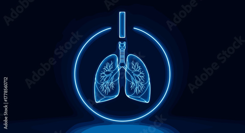 Glowing lungs illustration futuristic medical technology concept isolated on dark blue background