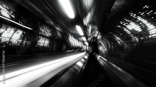 Abstract Black and White Tunnel Motion Blur.