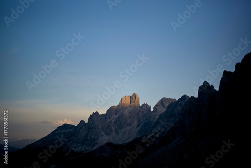 Sunset Glow on Mountain Peaks in the Dolomites Region