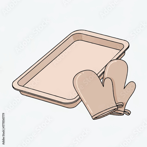 Essential kitchenware for baking enthusiasts, showcasing a versatile sheet pan alongside protective oven mitts, ideal for safely handling hot culinary creations