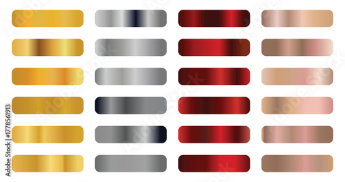 Gradation Gold, silver, bronze set vector. Metalic gradient collection . Shiny silver effect plates. Big set of Luxury Silver Gradients. Vector illustration . 