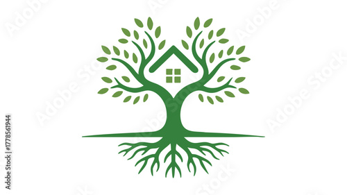 Green home tree with strong roots