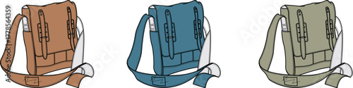 Collection of colorful illustrated satchels for school or work, presented as a versatile fashion accessory set on a white background