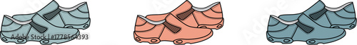 Set of stylish abstract shoe designs in various color palettes for fashion and design projects