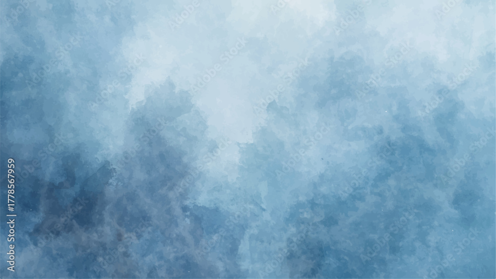Obraz premium Soft Pastel Blue and White Watercolor Cloud Texture Background with Gentle, Blurry Wash and a Bright Central Glow. Serene, Dreamy, and Wintery Sky or Fog Aesthetic Backdrops