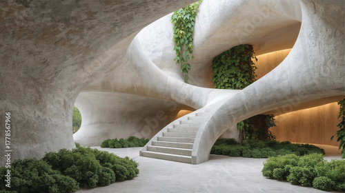 Organic Architecture Inspired by Nature Flowing Curved Structures Vector Illustration.