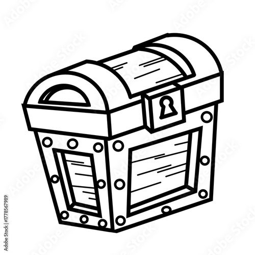 Treasure chest drawing, black lines on white background.