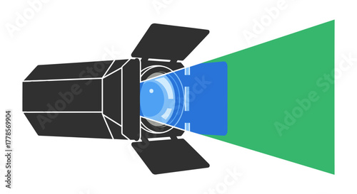 Spotlight Illumination: A focused spotlight emits a vibrant beam of green light. A symbol of directing attention to a specific area. A captivating visual that evokes feelings of focus and prominence