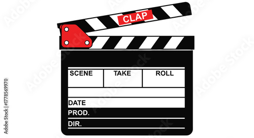 Clapperboard: An iconic clapperboard, the essential tool for film production, stands ready to signal the beginning of a cinematic journey.