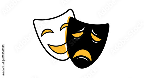 Theatrical Moods: The iconic symbol of the theater, capturing the dualities of human emotion, joy and sorrow, laughter and tears. A striking visual representation of drama and the performing arts.