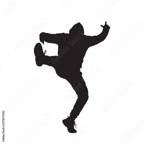 Quadro em tela Dancing Man in Hoodie Street Dance Silhouette Illustration