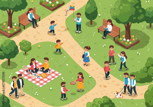 vector illustration of people at the park