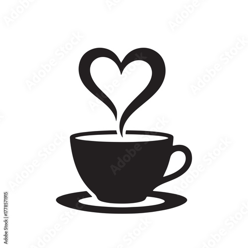 Coffee Cup with Heart Silhouette Love and Cafe Symbol Vector