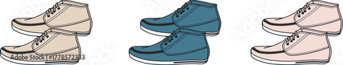 Variety of Chukka Boot Style Illustrations in Beige, Blue, and Pink
