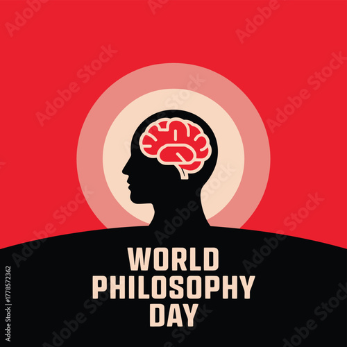 Vector art of world philosophy day concept with a silhouette of a head containing a brain, representing thought and intellect
