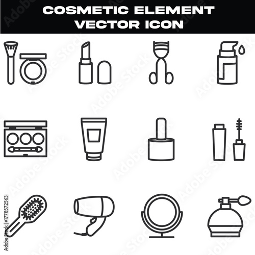Collection of cosmetic elements and beauty tools as vector illustrations for design
