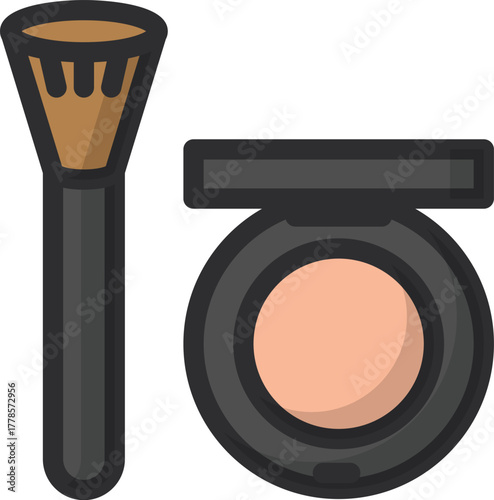 Cosmetic essentials powder and brush vector illustration