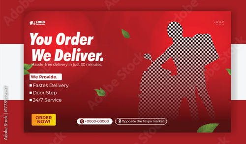 You order we deliver food delivery service promotional banner design
