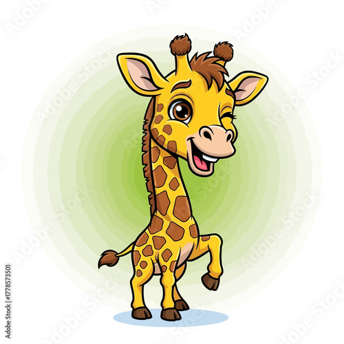 Adorable cartoon giraffe winking brings joy to kids' designs and educational materials, radiating happiness and playful fun for any project