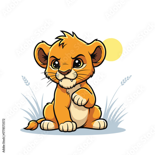 Adorable lion cub cartoon illustration ready to brighten your day with its cuteness and charm for children's books and educational materials