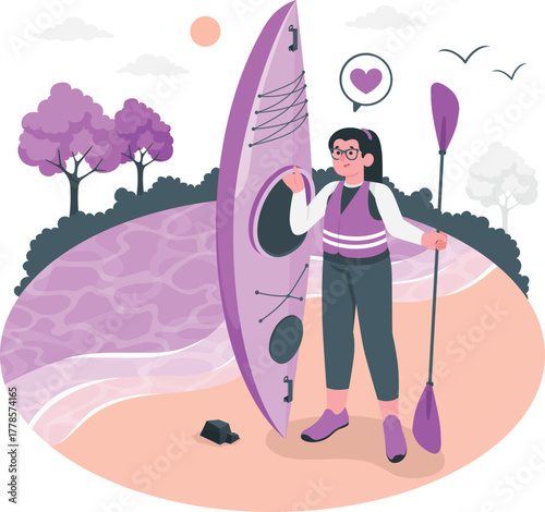 Woman with Kayak on Beach amico kayaking