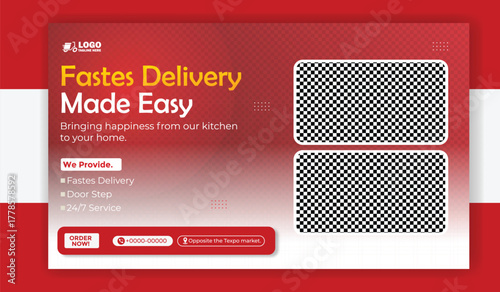 Fast delivery made easy banner template on a dark red background