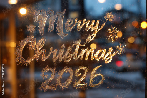 Frosty Window Glass with Glowing Warm 