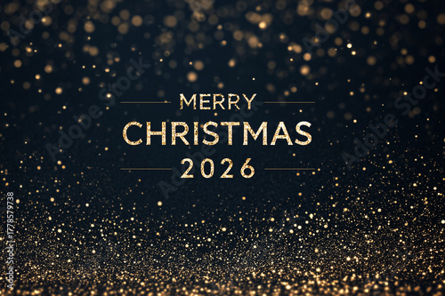 Golden Glitter Explosion Behind Merry Christmas 2026 Text, Festive Holiday Background
