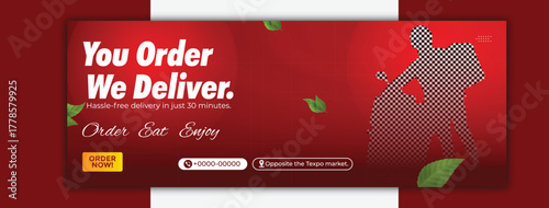 Food delivery service banner template for social media promotion isolated