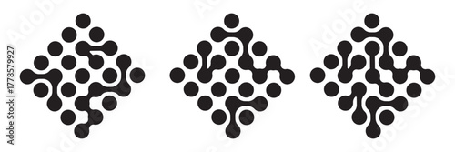 Abstract shape, metaball, morph spheres. Connected dots, science, molecular, nanotechnology. Set of black elements patterns isolated on white background