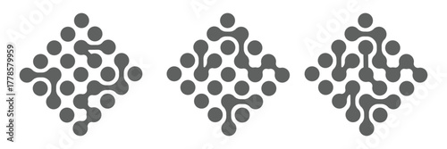 Abstract shape, metaball, morph spheres. Connected dots, science, molecular, nanotechnology. Set of black elements patterns isolated on white background