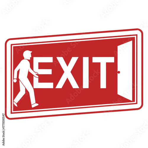 Bold exit sign design for emergency safety, directing people to safety with clear symbols of a figure and door, ideal for facility management