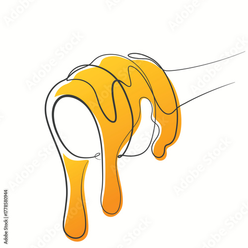 Honey dripping from stick one line drawing. Honey dripping from honey stick single line illustration. Honey stick minimalist line art