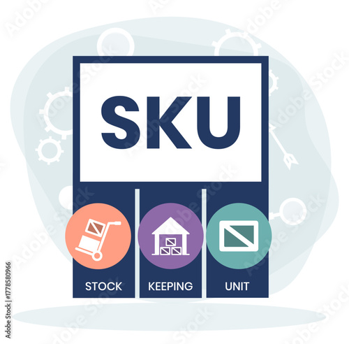 SKU - Stock Keeping Unit acronym. business concept background. vector illustration concept with keywords and icons. lettering illustration with icons for web banner, flyer, landing page