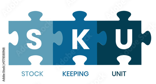 SKU - Stock Keeping Unit acronym. business concept background. vector illustration concept with keywords and icons. lettering illustration with icons for web banner, flyer, landing page