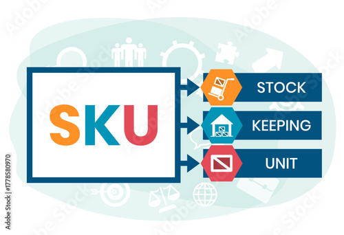 SKU - Stock Keeping Unit acronym. business concept background. vector illustration concept with keywords and icons. lettering illustration with icons for web banner, flyer, landing page