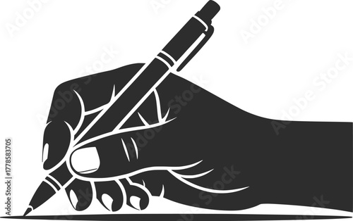 Hand Holding Pen Writing Vector Illustration.
