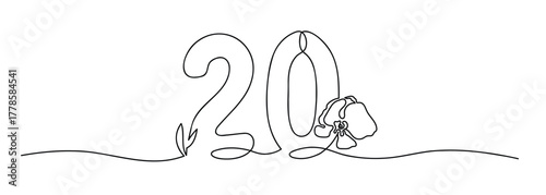 Monoline vector number 20 with orchid flower in continuous line style