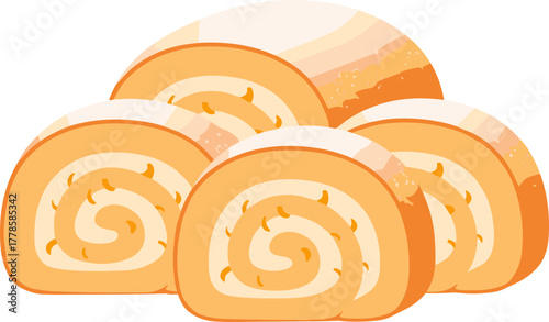 Simple Flat Style Swiss Roll Cake Slice Dessert Illustration