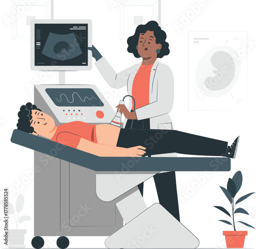 Doctor performing ultrasound on patient in medical room examination