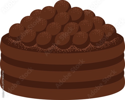 Chocolate Dessert Flat Illustration Sweet Layered Brown Cream Cake Food