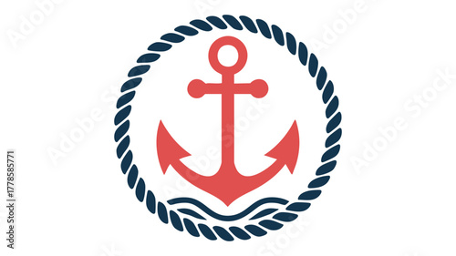 Red anchor and rope circle icon