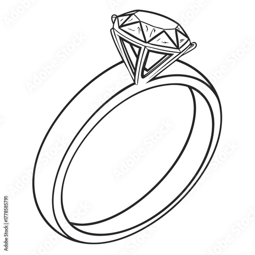 Elegant Diamond Ring Line Art for Jewelry Designs, Engagement Announcements, or Stylish Fashion Illustrations with a Classic and Timeless Feel