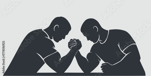 Arm Wrestling Silhouette Two Men Competing in Strength Match