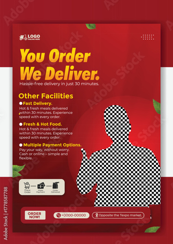 You order we deliver food delivery service poster design template