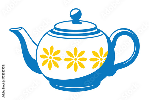 Teapot with floral ornament on white background vector illustration